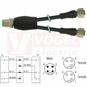 7000-40701-6130900 rozbočovací Y konektor M12/4-pin/vidl/přímý - kabel ČE PVC 3x0,34mm2 L=9m -  2x konektor M12/3-pin/zás/přímý