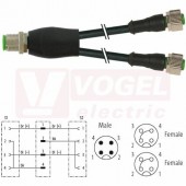 7000-40721-6130080 rozbočovací Y konektor M12/4-pin/vidl/přímý - kabel ČE PVC 3x0,34mm2 L=0,8m - 2x  konektor M12/4-pin/zás/přímý