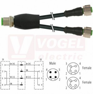 7000-40721-6130900 rozbočovací Y konektor M12/4-pin/vidl/přímý - kabel ČE PVC 3x0,34mm2 L=9m - 2x  konektor M12/4-pin/zás/přímý