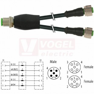 7000-40725-6250030 rozbočovací Y konektor M12/5-pin/vidl/přímý - kabel ČE PUR/PVC 5x0,34mm2 L=0,3m - 2x konektor M12/5-pin/zás/přímý