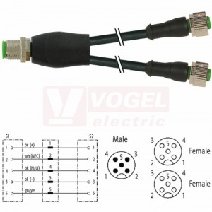 7000-40725-6250750 rozbočovací Y konektor M12/5-pin/vidl/přímý - kabel ČE PUR/PVC 5x0,34mm2 L=7,5m - 2x konektor M12/5-pin/zás/přímý