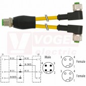 7000-40741-0330750 rozbočovací Y konektor M12/4-pin/vidl/přímý - kabel ŽL PUR do energ.řetězů 3x0,34mm2 L=7,5m - 2x  konektor M12/3-pin/zás/úhlový