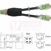 7000-40771-6230030 rozbočovací Y konektor M12/4-pin/vidl/přímý - kabel ČE PUR/PVC 3x0,34mm2 L=0,3m - 2x konektor M12/3-pin/2xLED/zás/přímý