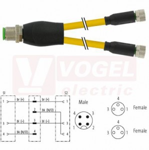 7000-40821-0300015 rozbočovací Y konektor M12/4-pin/vidl/přímý - kabel ŽL PUR 3x0,25mm2 L=0,15m - 2x konektor M8/3-pin/zás/přímý