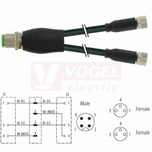 7000-40821-6300250 rozbočovací Y konektor M12/4-pin/vidl/přímý - kabel ČE PUR 3x0,25mm2 L=2,5m - 2x konektor M8/3-pin/zás/přímý