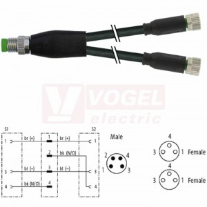 7000-87001-6300030 rozbočovací Y konektor M8/4-pin/vidl/přímý - kabel ČE PUR 3x0,25mm2 L=0,3m - 2x konektor M8/3-pin/zás/přímý