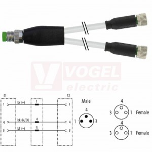 7000-87011-2100030 rozbočovací Y konektor M8/3-pin/vidl/přímý - kabel ŠE PVC 3x0,25mm2 L=0,3m - 2x konektor M8/3-pin/zás/přímý