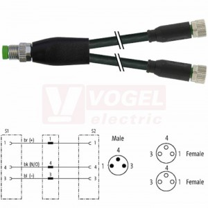 7000-87011-6300060 rozbočovací Y konektor M8/3-pin/vidl/přímý - kabel ČE PUR 3x0,25mm2 L=0,6m - 2x konektor M8/3-pin/zás/přímý