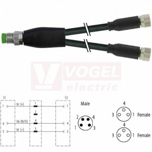 7000-87051-6100030 rozbočovací Y konektor M8/4-pin/vidl/přímý - kabel ČE PVC 3x0,25mm2 L=0,3m - 2x konektor M8/3-pin/zás/přímý
