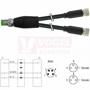 7000-87051-6300200 rozbočovací Y konektor M8/4-pin/vidl/přímý - kabel ČE PVC 3x0,25mm2 L=2m - 2x konektor M8/3-pin/zás/přímý