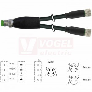 7000-87061-6110030 rozbočovací Y konektor M8/4-pin/vidl/přímý - kabel ČE PVC 3x0,25mm2 L=0,3m - 2x konektor M8/4-pin/zás/přímý