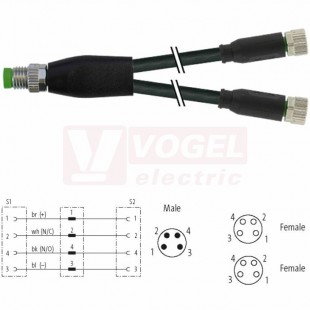 7000-87061-6110060 rozbočovací Y konektor M8/4-pin/vidl/přímý - kabel ČE PVC 3x0,25mm2 L=0,6m - 2x konektor M8/4-pin/zás/přímý