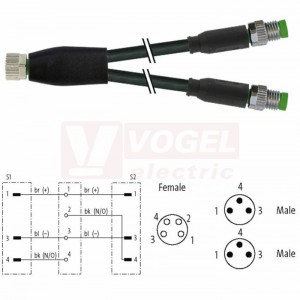 7000-87251-6300060 rozbočovací Y konektor M8/4-pin/zás/přímý - kabel ČE PUR 3x0,25mm2 L=0,6m - 2x konektor M8/3-pin/vidl/přímý