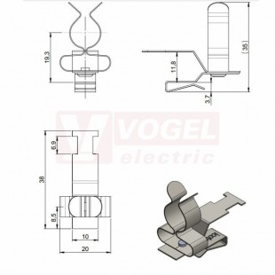PFSZ-M/MSKL 8-18 stínící spona s patkou na sběrný pásek, rozměr 38x20x34,9mm (37632)