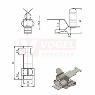 PFSZ-M/MSKL 3-12 stínící spona s patkou na sběrný pásek, rozměr 38x15x28,7mm (37630)