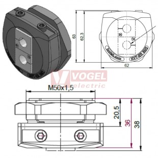 KVT-ER 50/2 dělená kabelová průchodka s maticí, černá, pro 2 malé vložky KT, IP66, IP68 (45454)