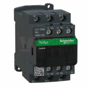 LC1D09RD     Stykač 3P  9A AC-3,  440V DC, , pom.kont. 1"Z"+1"V" šroub.svorky