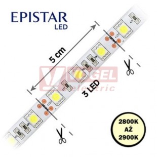 LED pásek te.bílý IP20, 12VDC, 14,4W/m 60LED/m,  (modul=5,0cm=3xSMD LED 5050),, nevodotěsný, š=10/v=2mm, bílá pozadí, 3M lep.páska, 2800 - 2900 K, bílá, 12V FKLP-12/5050/060-IP20-28-29K, cívka 5m, článek 5cm