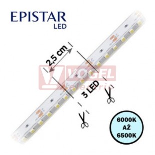 LED pásek 120LED/m, 3528, IP67, 6000 - 6500 K, bílá, 12V FKLP-12/3528/120-IP67-60-65K/3D, cívka 5m, článek 2,5cm