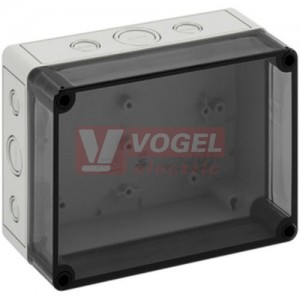 PS 1813-8f-tm Plastová krabice TK 180x130x84mm, víko průh.PC, předlisy, IP66, RAL7035, polysyteren