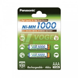 Baterie  1,20 V R03 mikro (vel.AAA) NiMH 930mAh Panasonic nabíjecí "High Capacity" (blistr/2ks)