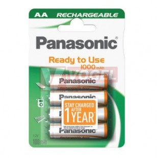 Baterie  1,20 V R6 tužková NiMH 1000mAh Panasonic nabíjecí "Ready tu use" (blistr/4ks) (vel.AA)