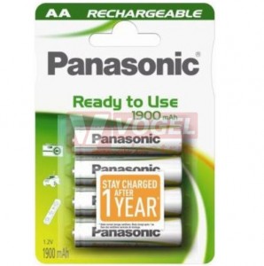 Baterie  1,20 V R6 tužková (vel.AA) NiMH 1900mAh Panasonic nabíjecí "Ready tu use" (blistr/4ks)