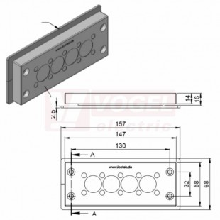 KEL-DPZ 24/14-BS membránová průchodka, šedá, IFPS protipožární těsnění, 147x58x14mm, výřez 112x36mm, pr.kabelů 10x3,2-6,5mm, 4x 16-22mm, IP66 (99300.018)