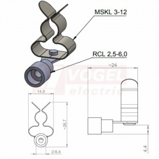RCL 4-6mm2/MSKL 3-12 spona stínící pro sevření kabelu průměr 3-12mm, připojení faston vodič 4-6mm2 (36298.2)