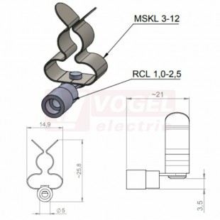 RCL 1,0-2,5mm2/MSKL 3-12 spona stínící pro sevření kabelu průměr 3-12mm, připojení faston vodič 1,0-2,5mm2 (36297.2)