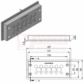 KEL-DPZ 24/17-BS membránová průchodka, šedá, IFPS protipožární těsnění, 147x58x14mm, výřez 112x36mm, pr.kabelů 6x 3,2-6,5mm, 6x 5-10,2mm, 5x 9-16,2mm, IP66 (99300.021)