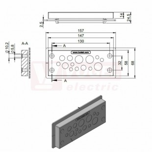 KEL-DPU 24/14-BS gy, membránová průchodka, šedá, protipožární těsnění, nacvakávací, s odlehčením v tahu, dx147mm, šx58mm, vx14mm, výřez 112x36mm, pr.kabelů 5x 3,2-6,3mm, 2x 4-7,5mm, 3x5,5-10,5mm, 1x 8-12,5mm, 3x 12-16,2mm, IP66/IP68 (99300.011)