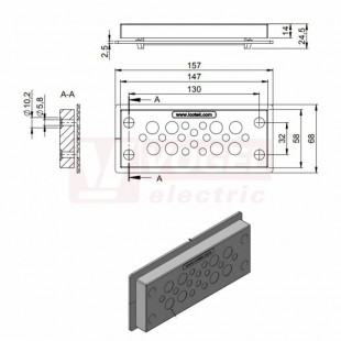 KEL-DPU 24/20-BS membránová průchodka, šedá, IFPS protipožární těsnění, 147x58x14mm, výřez 112x36mm, pr.kabelů 12x3,2-5,5mm, 8x5-10,5mm, IP66/68 (99300.015)