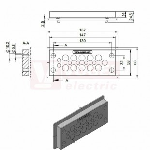 KEL-DPU 24/17-BS membránová průchodka, šedá, IFPS protipožární těsnění, 147x58x14mm, výřez 112x36mm, pr.kabelů 4x3,2-6,3mm, 2x 4-7,5mm, 1x5,5-10,5mm, 10x8-12,5mm, IP66/68 (99300.014)