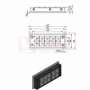 KEL-U 24/10-BS membránová průchodka, černá, IFPS protipožární těsnění, délka 147mm, šx58mm, vx17mm, vel.výřezu 112x36mm, šroub pozin.ocel, 10x malé vložky, IP54 (99300.003)