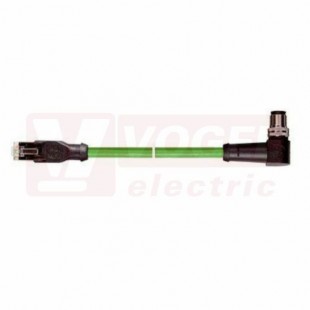 IE-PNB-5-M12D-A-3-Y-2-22-7-RJ45 patch kabel PN flex Cat.5, Profinet typ B, konektor M12/4-pin/úhlový/vidlice/kód-D + konektor RJ45, PVC, barva zelená (RAL6018), stínění měd.opletem, hliníkem kašírovanou pl.folií, UL/CSA (CMG), délka 3m (2171224)