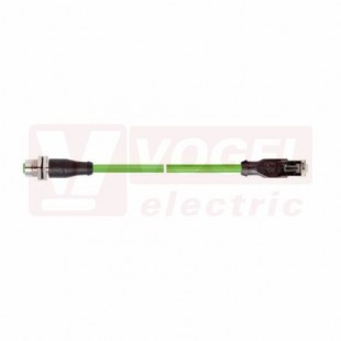 IE-PNB-5-M12DF-S-0,5-Y-2-22-7-RJ45 patch kabel PN flex Cat.5, Profinet typ B, konektor M12/4-pin/přímý/zásuvka/kód-D + konektor RJ45, PVC, barva zelená (RAL6018), stínění měd.opletem, hliníkem kašírovanou pl.folií, UL/CSA (CMG), délka 0,5m (2171293)