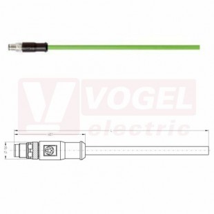 IE-EC-5-M8-S-10-P-2-26-FD-OE patch kabel pro průmys. Ethernet, EtherCat, Cat. 5e, konektor M8/4-pin/přímý/vidlice/kód-A + volný konec kabelu, PUR, barva zelená (RAL6018), do energetických řetězů, IP20, délka 10m (2171715)