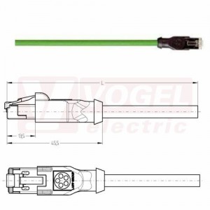 IE-EC-5-RJ45-20-P-2-26-FD-OE patch kabel pro průmys. Ethernet, EtherCat, Cat.5e, konektor 1x RJ45 + volný konec kabelu, PUR, barva zelená (RAL6018), do energetických řetězů, IP20, délka 20m (2171777)