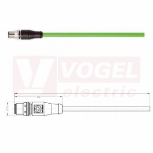 IE-EC-5-M12D-S-2-P-2-26-FD-OE patch kabel pro průmys. Ethernet, EtherCat,Cat.5e, konektor M12/4-pin/přímý/vidlice/kód-D + volný konec kabelu, PUR, barva zelená (RAL6018), do energetických řetězů, IP20, délka 2m (2171794)