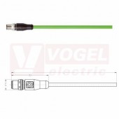 IE-EC-5-M12D-S-2-P-2-26-FD-OE patch kabel pro průmys. Ethernet, EtherCat,Cat.5e, konektor M12/4-pin/přímý/vidlice/kód-D + volný konec kabelu, PUR, barva zelená (RAL6018), do energetických řetězů, IP20, délka 2m (2171794)