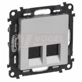 753341 Valena Life zásuvka datová 2x RJ45, Cat.5e UTP, barva hliník, bez rámečku, podpora Gigabit Ethernet, vybavený beznástrojovým modulem LCS, lze použít kabel s drátem AWG 22 až 25, nebo licna AWG26