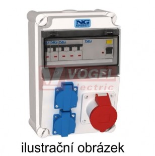 Zásuvková kombinace SC 51 022 E.01, zásuvky 1x CEE 16A 5p 400V, 2x 16A 230V, chránič 4P 40A 30mA, jističe 10kA 1P/B, 3P/C