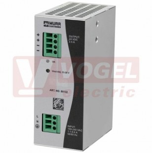 Zdroj spínaný 1f 24VDC  2,5A (85132) ECO-Rail-2 (60W) v125xš50xh84mm, IN: 100-240VAC OUT: 23-28VDC, montáž na DIN lištu, čelní svorky šroubové