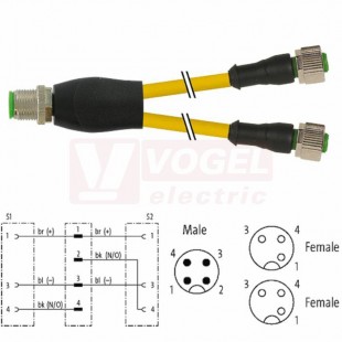 7000-40701-0530500 rozbočovací Y konektor M12/4-pin/vidl/přímý - kabel ŽL PUR do svařovny 3x0,34mm2 L=5m - 2x  konektor M12/3-pin/zás/přímý