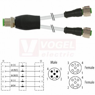 7000-40725-2150030 rozbočovací Y konektor M12/5-pin/vidl/přímý - kabel ŠE PVC 5x0,34mm2 L=0,3m - 2x konektor M12/5-pin/zás/přímý
