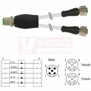 7000-40725-2150030 rozbočovací Y konektor M12/5-pin/vidl/přímý - kabel ŠE PVC 5x0,34mm2 L=0,3m - 2x konektor M12/5-pin/zás/přímý