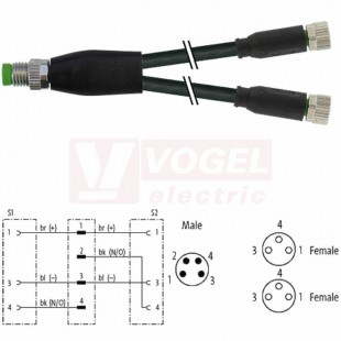 7000-87001-6300150 rozbočovací Y konektor M8/4-pin/vidl/přímý - kabel ČE PUR 3x0,25mm2 L=1,5m - 2x konektor M8/3-pin/zás/přímý