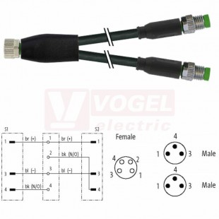 7000-87251-6300020 rozbočovací Y konektor M8/4-pin/zás/přímý - kabel ČE PUR 3x0,25mm2 L=0,2m - 2x konektor M8/3-pin/vidl/přímý