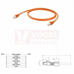 IE-C6FP8LO0005M40M40-O Patch kabel Cat.6 S/FTP, konektory RJ45/RJ45, IP20, oranžový, délka 0,5m, plášť LSZH bezhalogenový (2563810005)